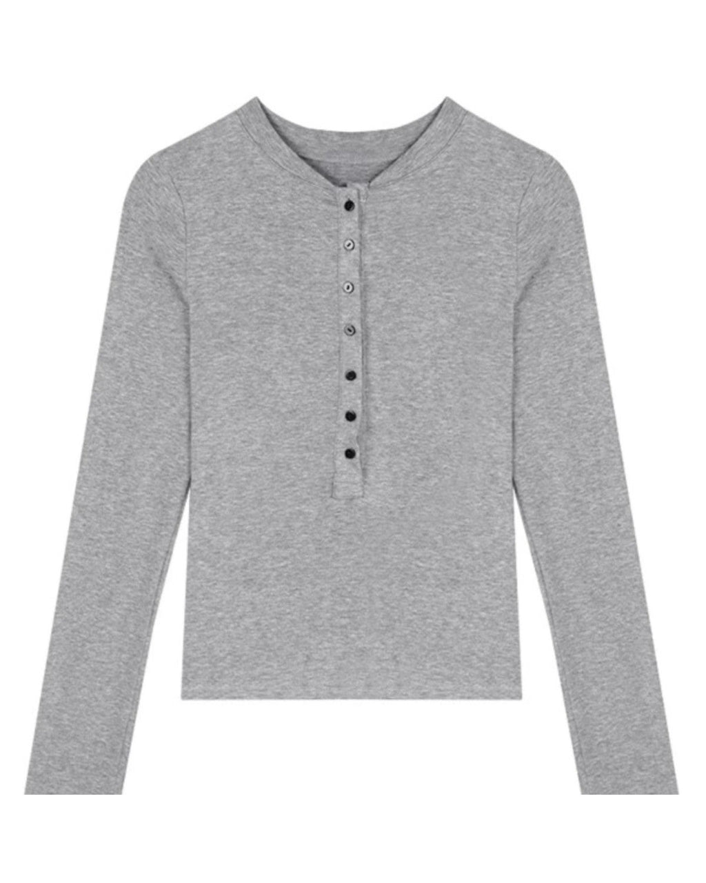 Ribbed Henley Long Sleeve Top