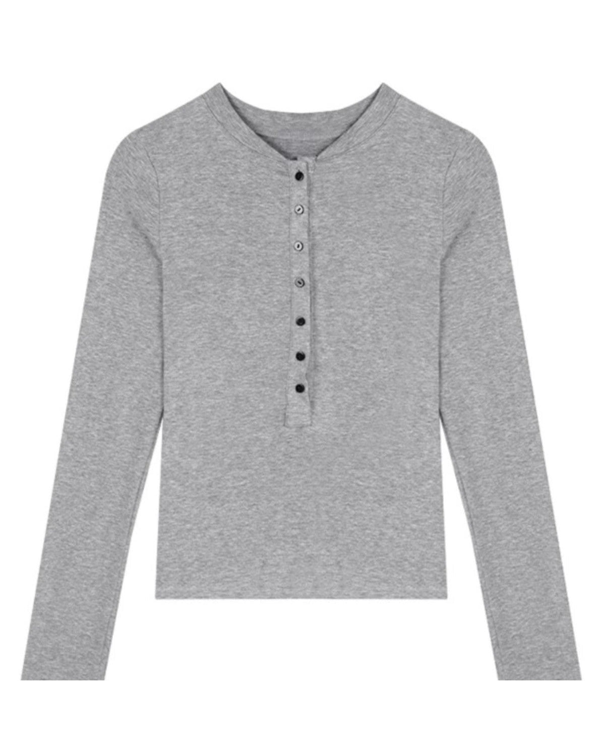 Ribbed Henley Long Sleeve Top