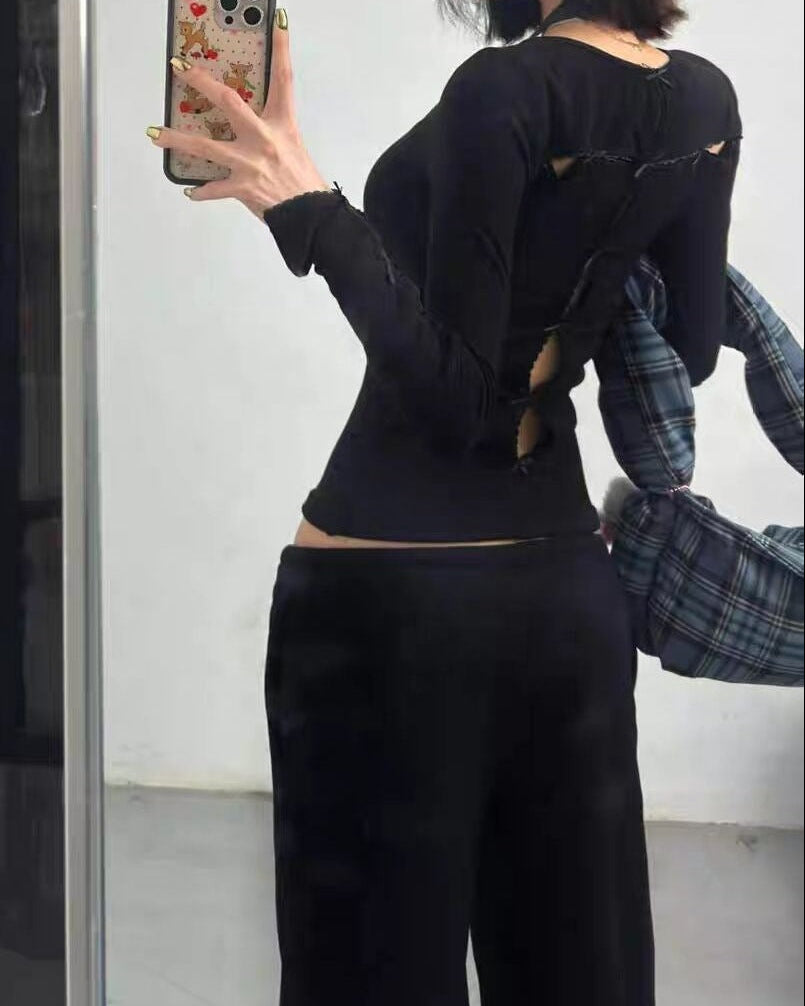 Hollow-Out Long Sleeve Top