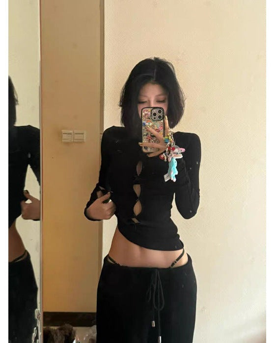 Hollow-Out Long Sleeve Top