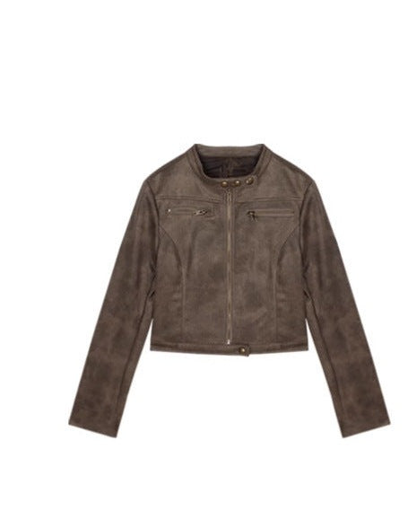 Suede Cropped Biker Jacket