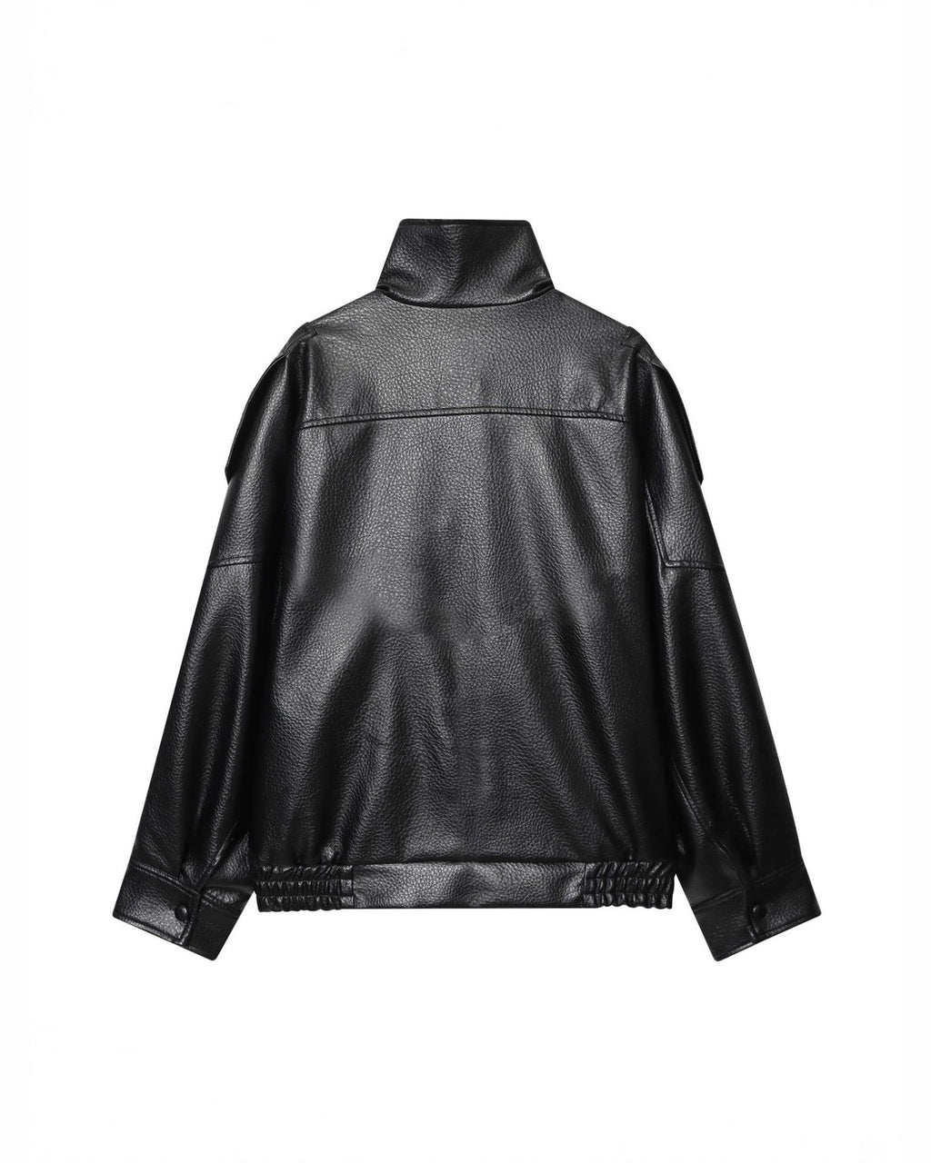 Oversized Funnel Neck Leather Jacket