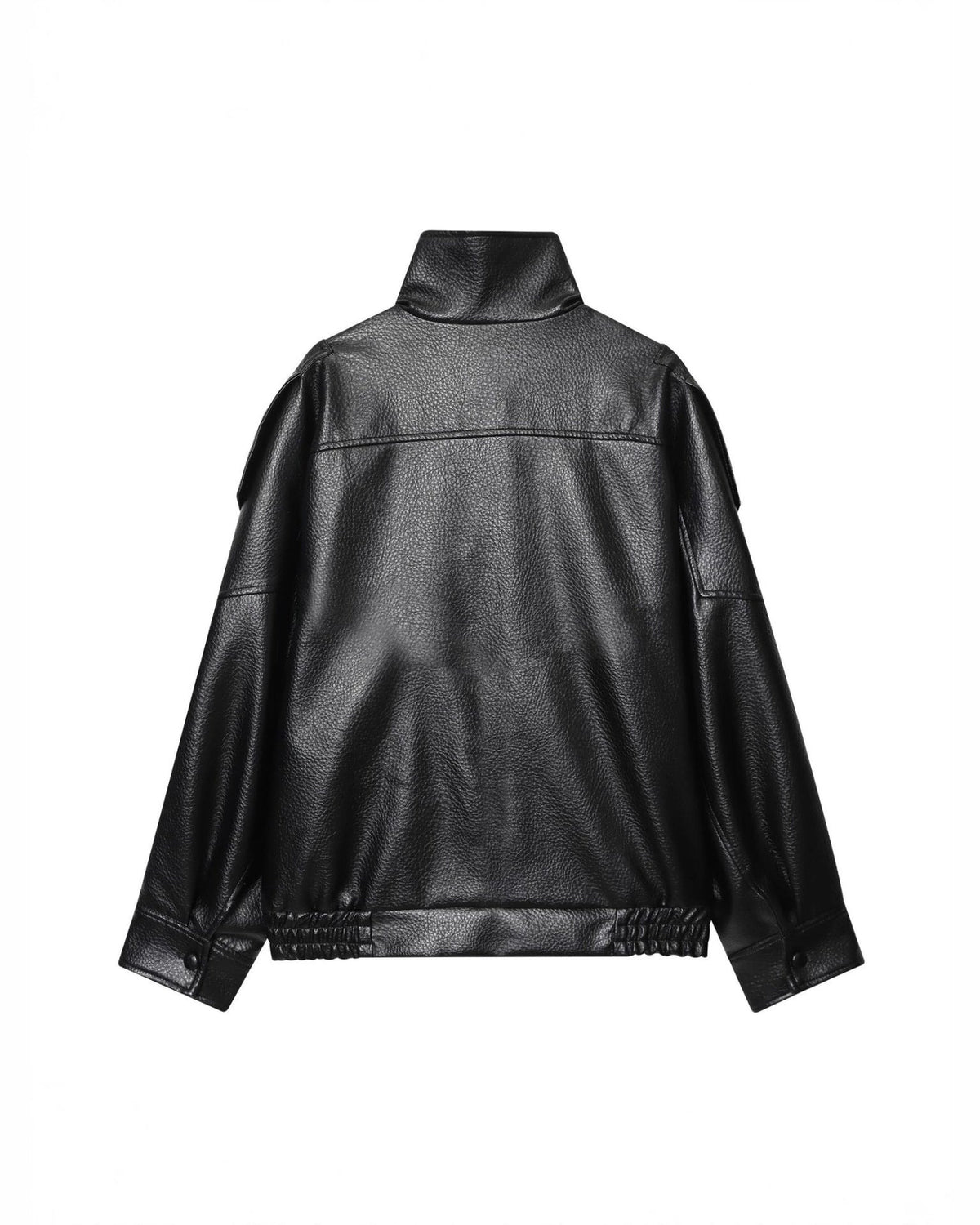Oversized Funnel Neck Leather Jacket