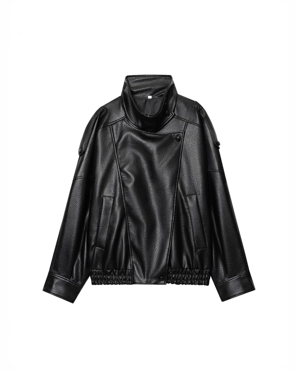 Oversized Funnel Neck Leather Jacket
