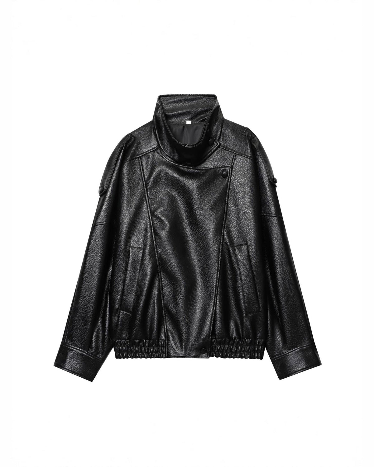 Oversized Funnel Neck Leather Jacket