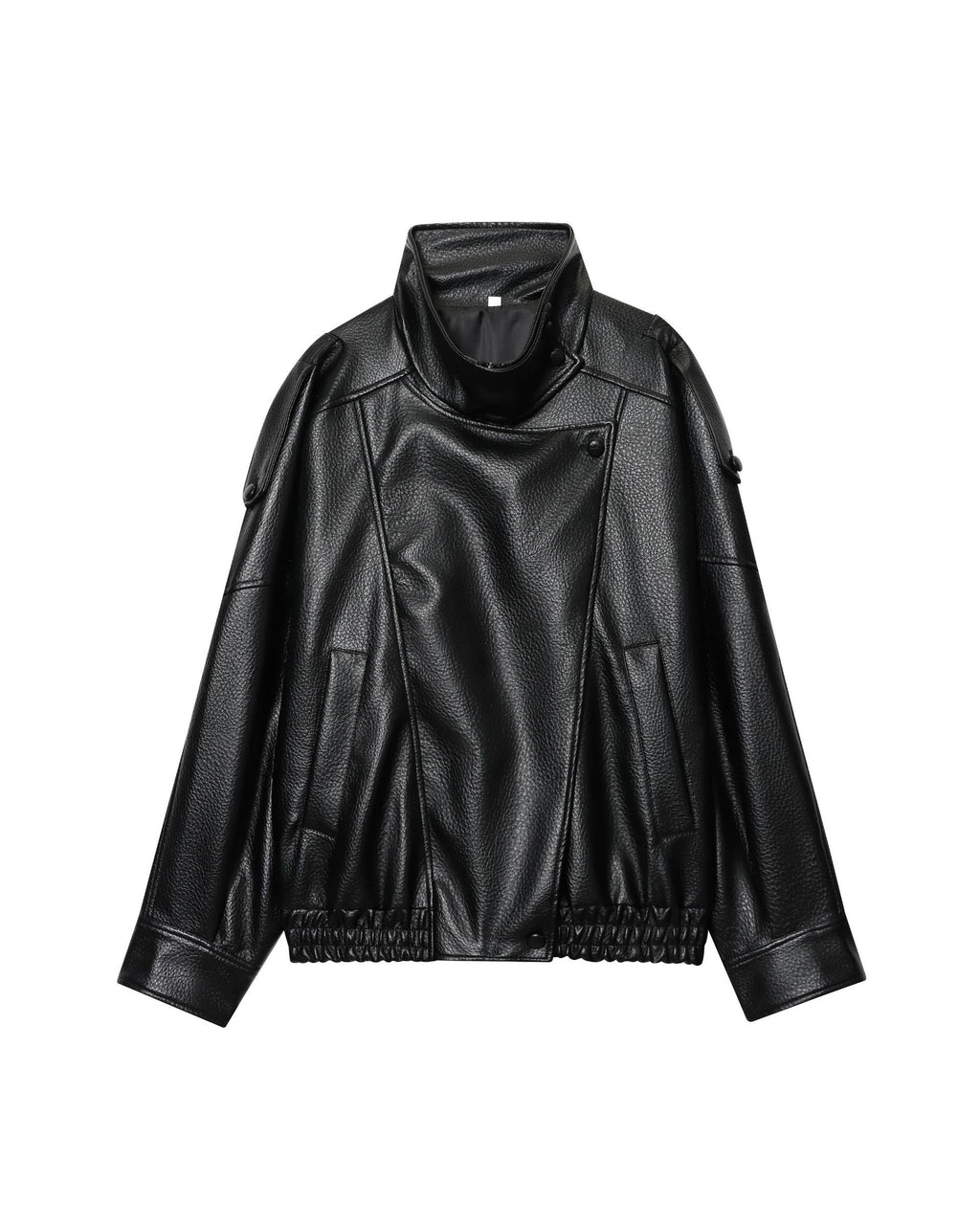 Oversized Funnel Neck Leather Jacket