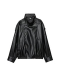 Oversized Funnel Neck Leather Jacket