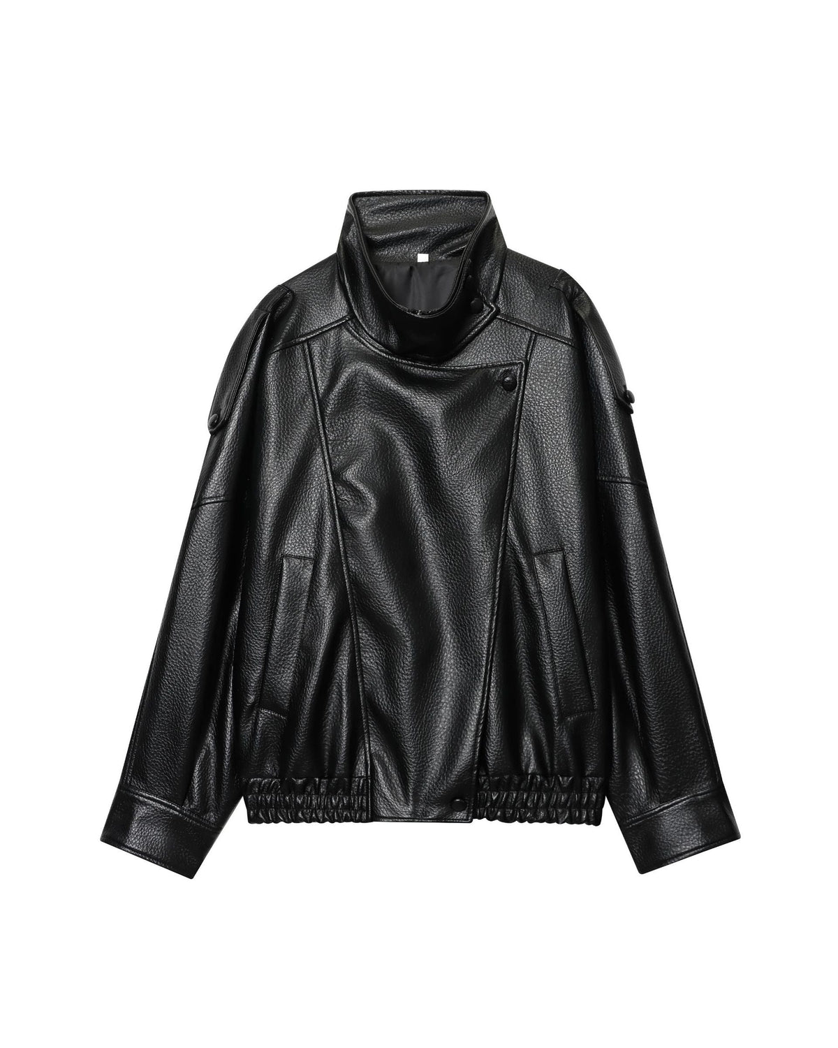 Oversized Funnel Neck Leather Jacket