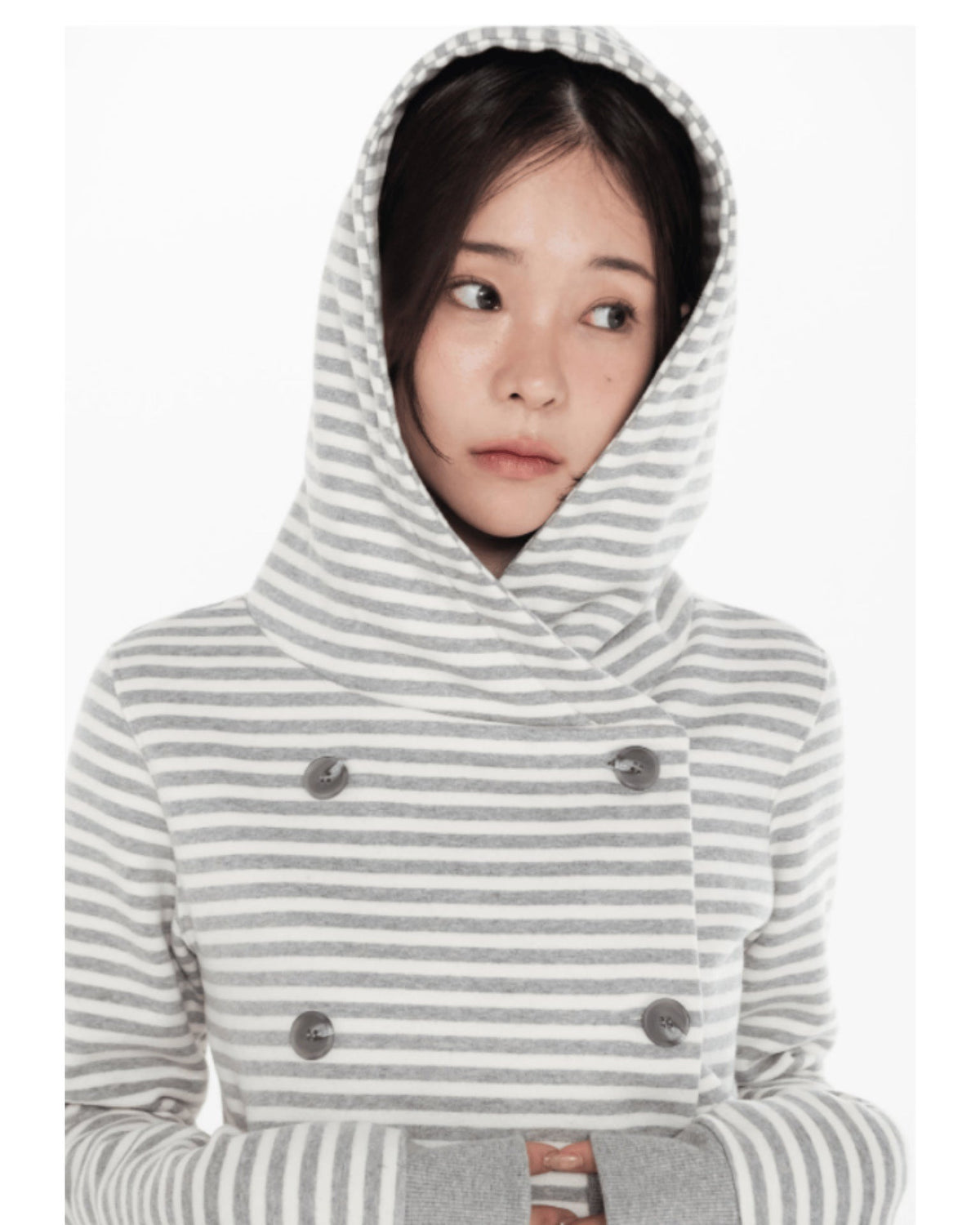 Striped Double Breasted Hooded Jacket