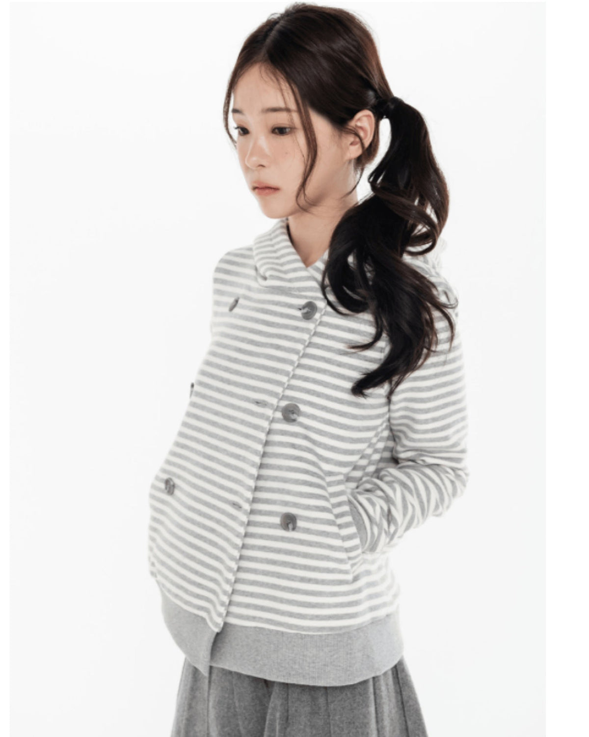 Striped Double Breasted Hooded Jacket