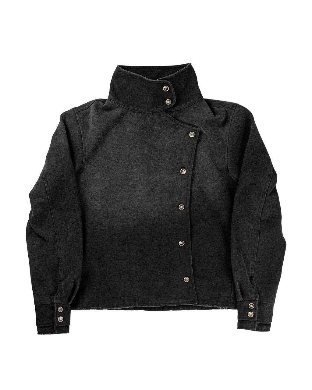 Washed Stand Collar Button Jacket