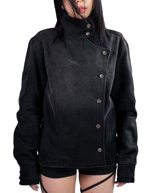 Washed Stand Collar Button Jacket