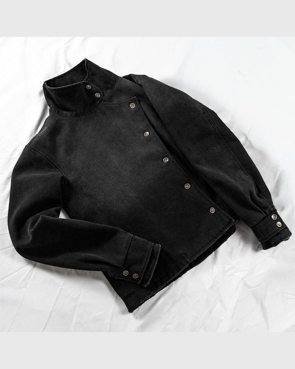 Washed Stand Collar Button Jacket