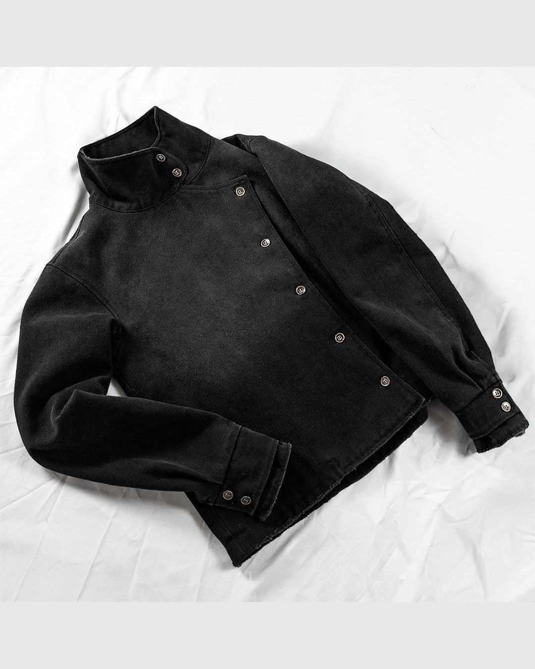 Washed Stand Collar Button Jacket