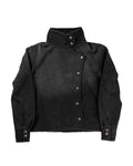 Washed Stand Collar Button Jacket