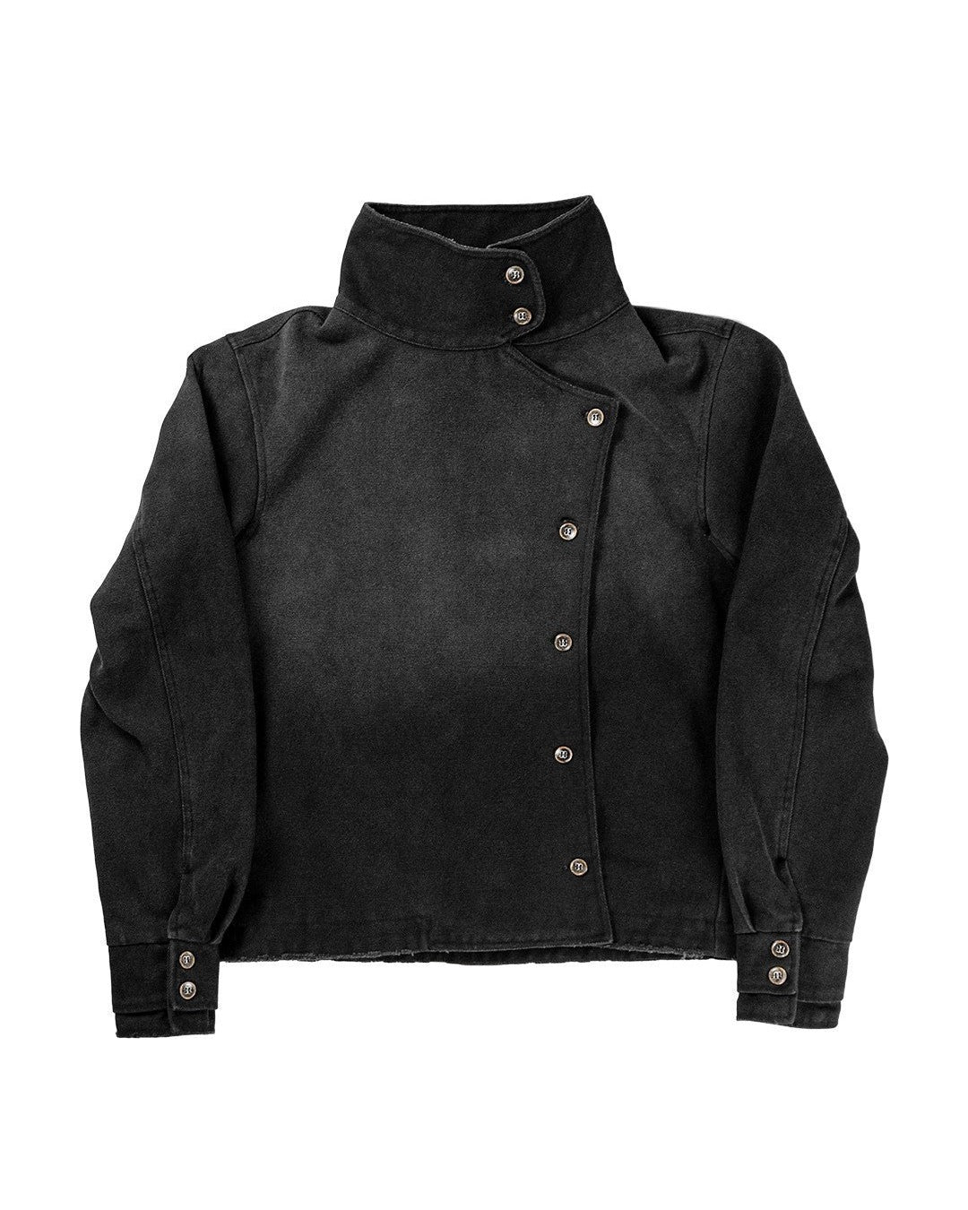 Washed Stand Collar Button Jacket