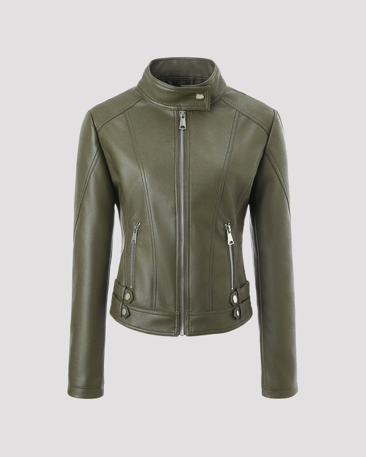 Stand Collar Zip Leather Jacket
