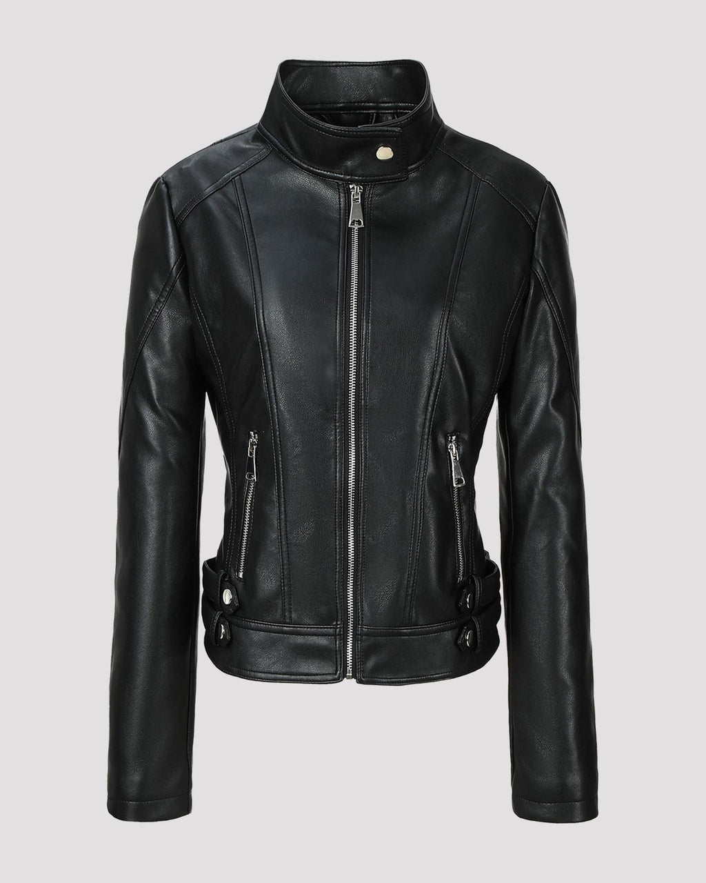 Stand Collar Zip Leather Jacket