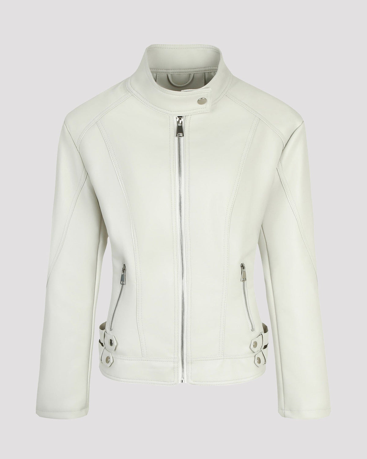 Stand Collar Zip Leather Jacket