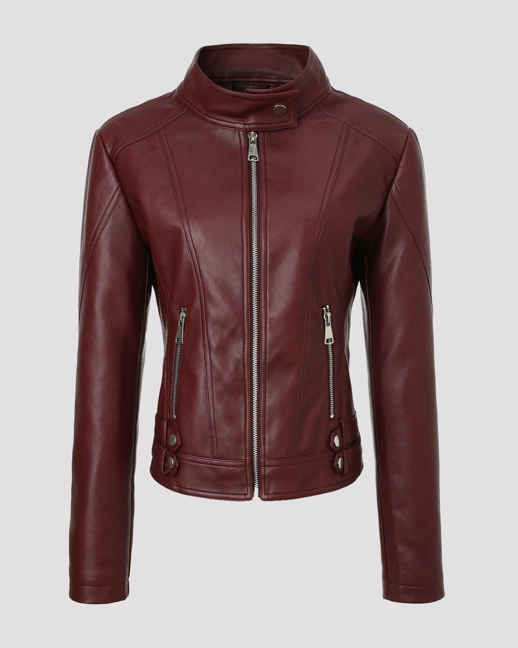 Stand Collar Zip Leather Jacket