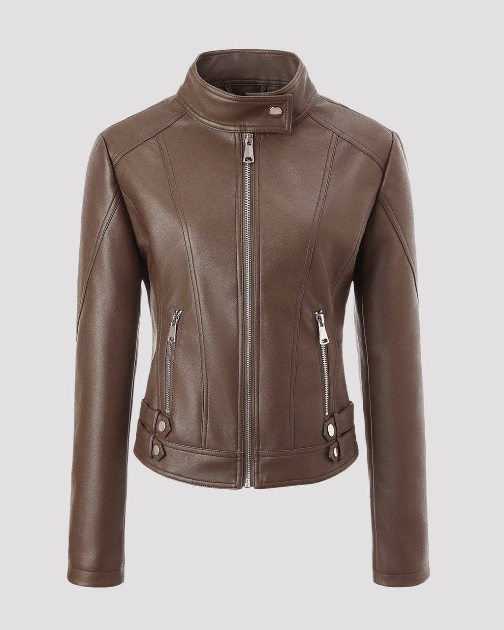 Stand Collar Zip Leather Jacket