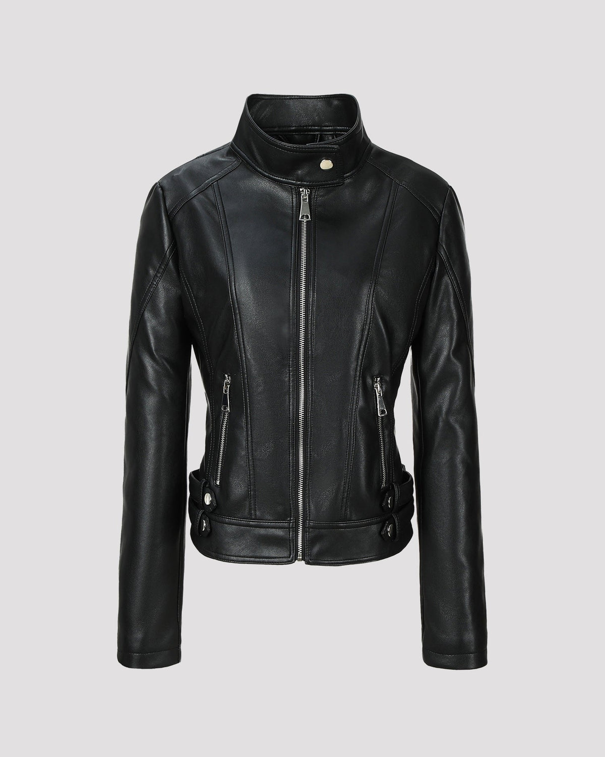 Stand Collar Zip Leather Jacket