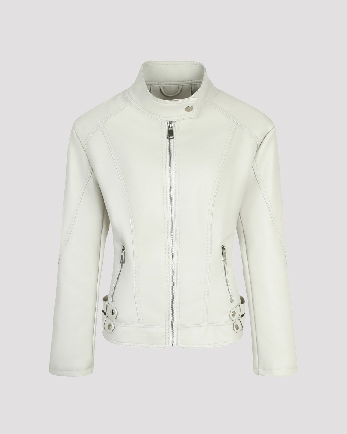 Stand Collar Zip Leather Jacket