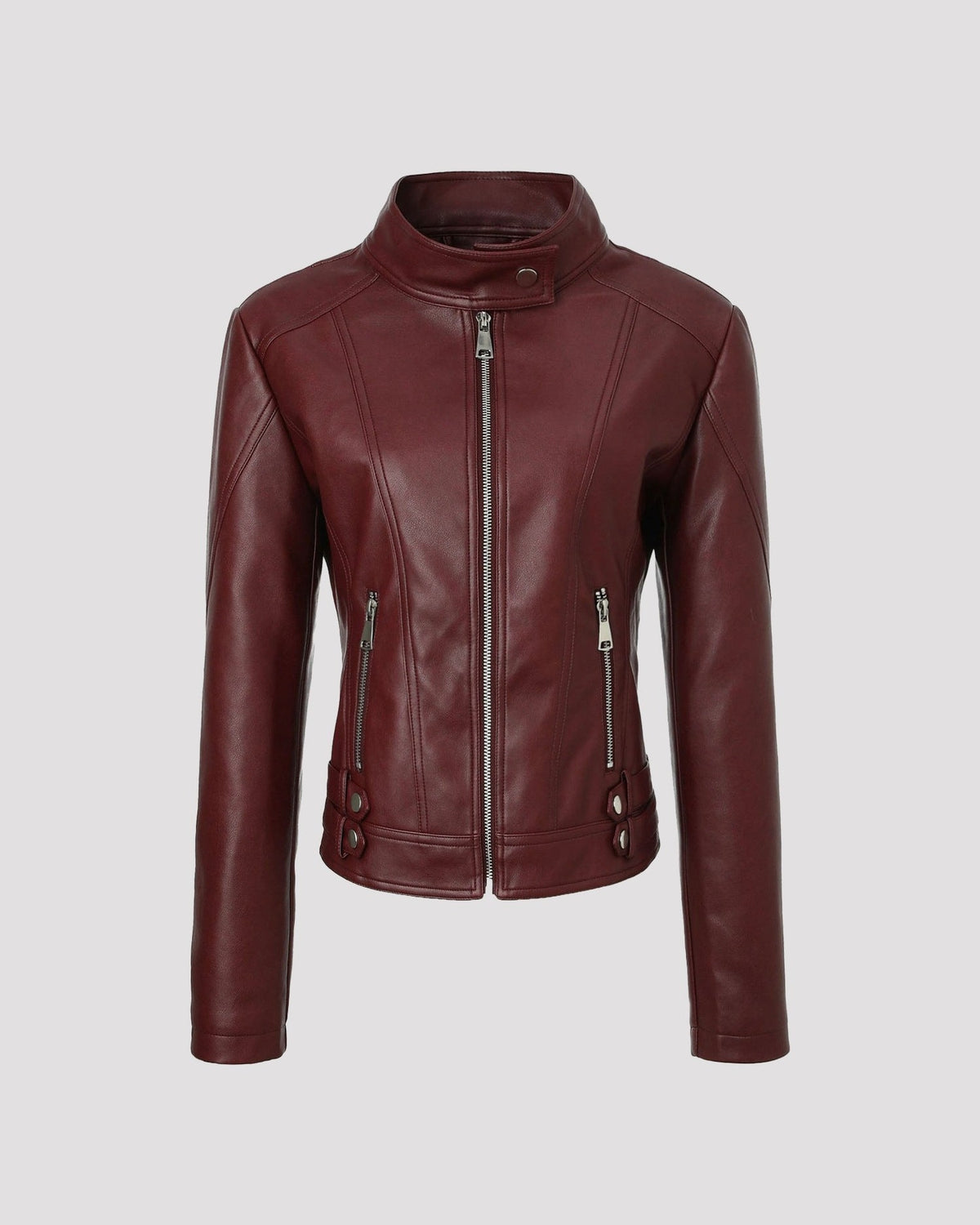 Stand Collar Zip Leather Jacket