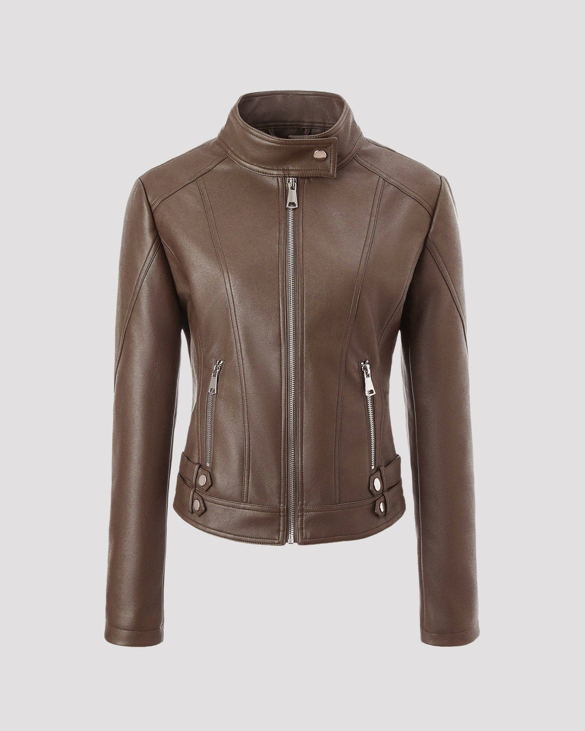 Stand Collar Zip Leather Jacket