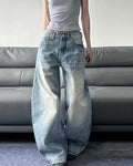 Blue washed barrel jeans