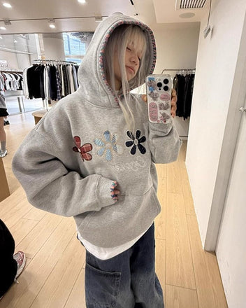 Grey flower hoodie