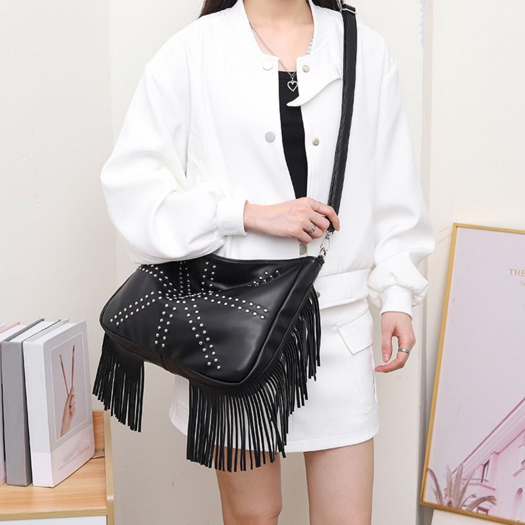 Studded Fringe Shoulder Bag