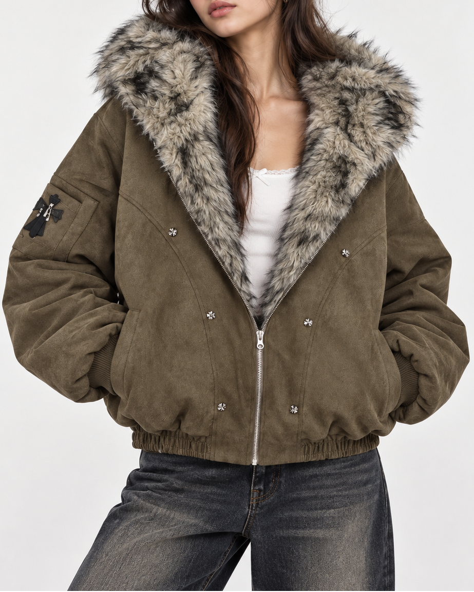 Fur suede hood