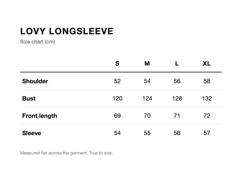 Lovy Longsleeve size chart