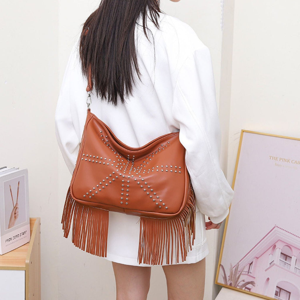 Studded Fringe Shoulder Bag