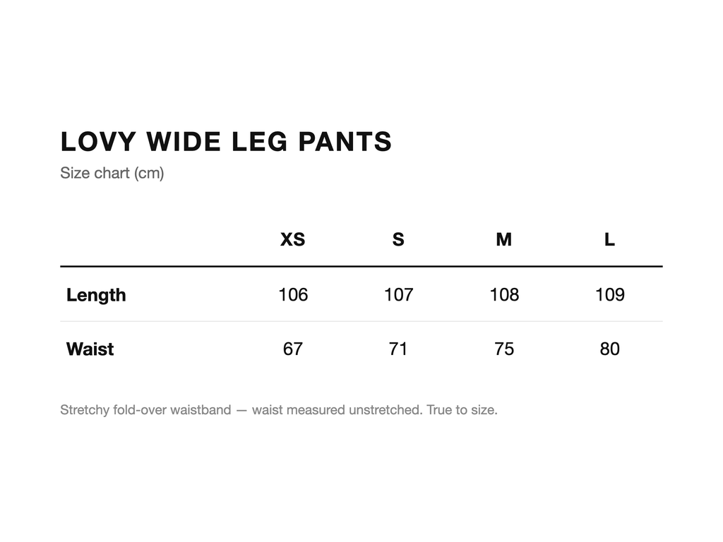 Lovy Wide Leg Pants size chart