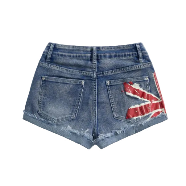 Flag Print Denim Shorts