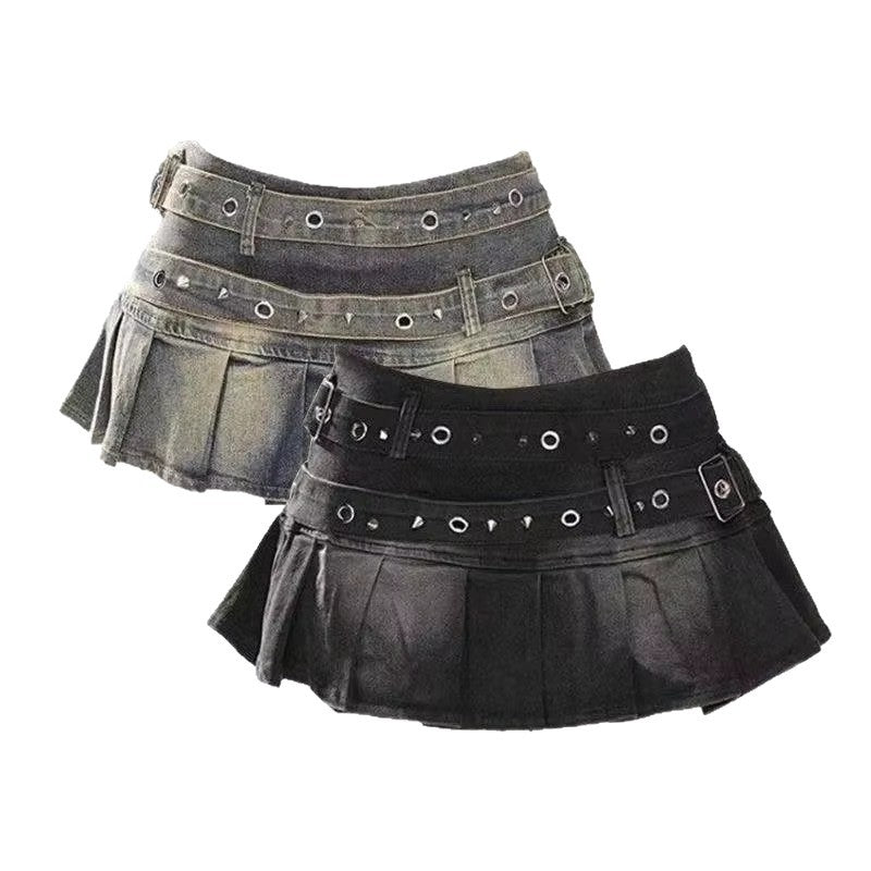 Studded Belt Denim Mini Skirt