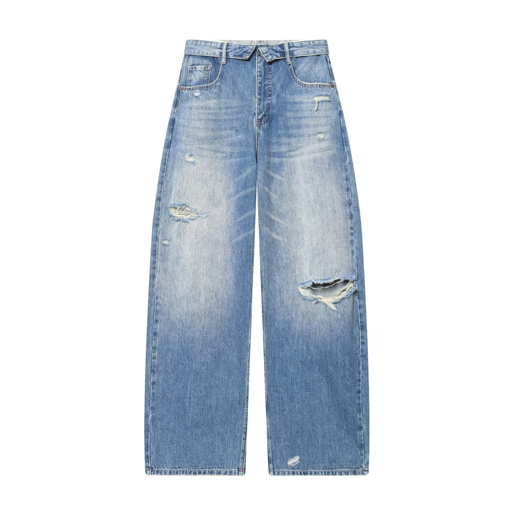 Fold-Waist Wide Jeans