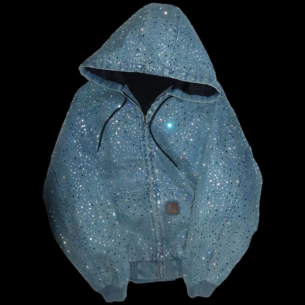 Rhinestone Denim Zip Hoodie