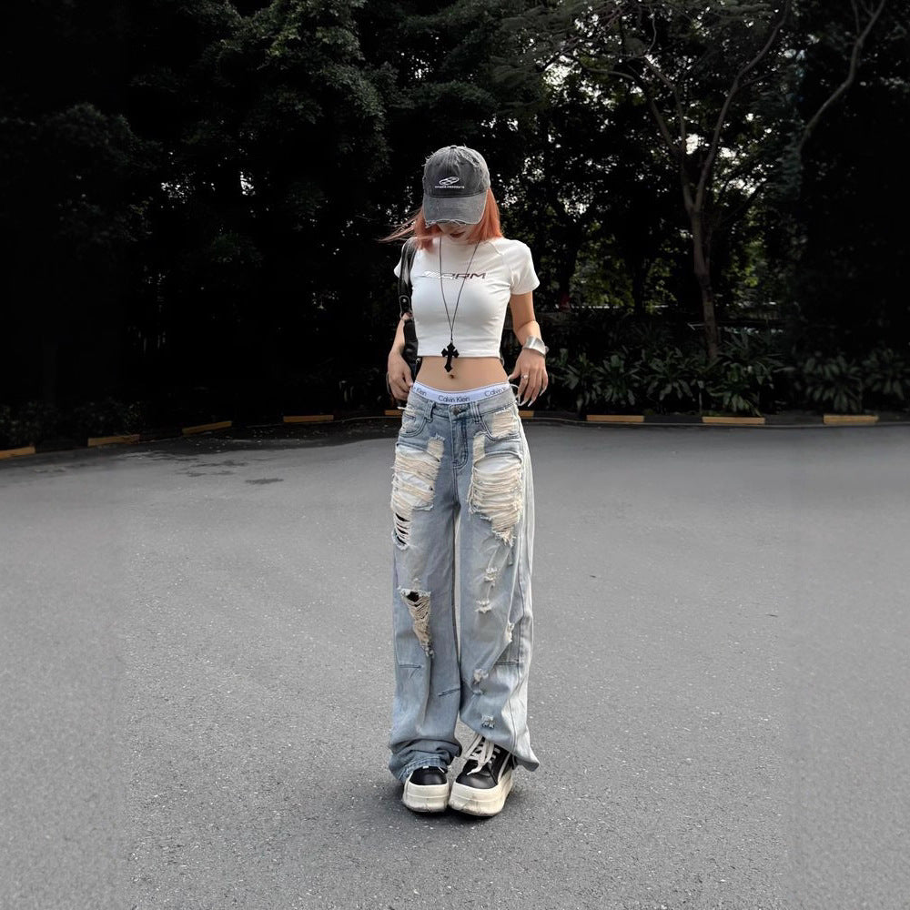 Vintage Ripped Wide-Leg Jeans