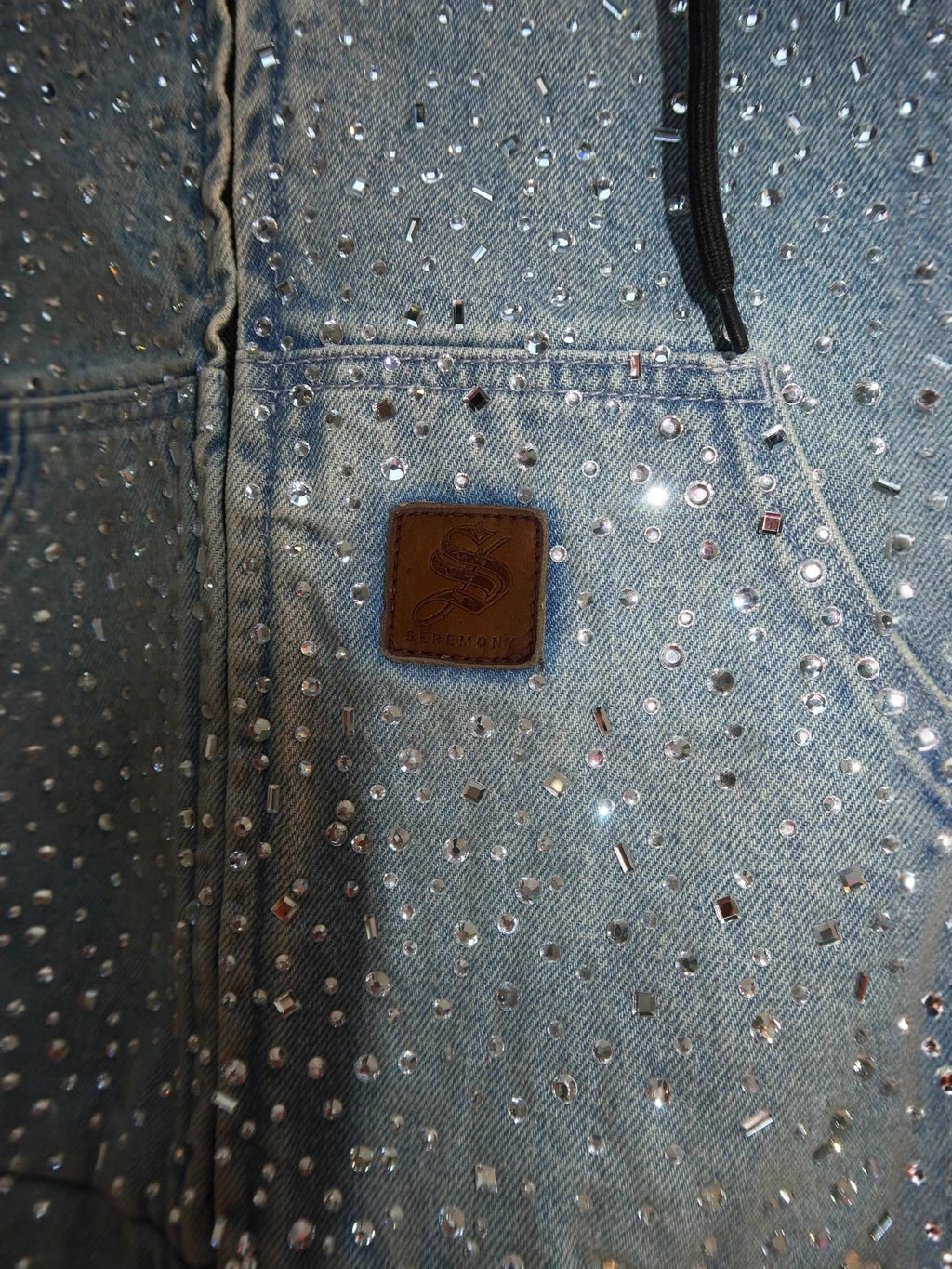 Rhinestone Denim Zip Hoodie
