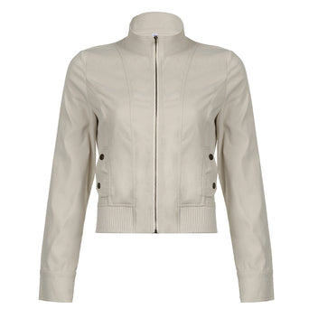 Cream zip utility jacket