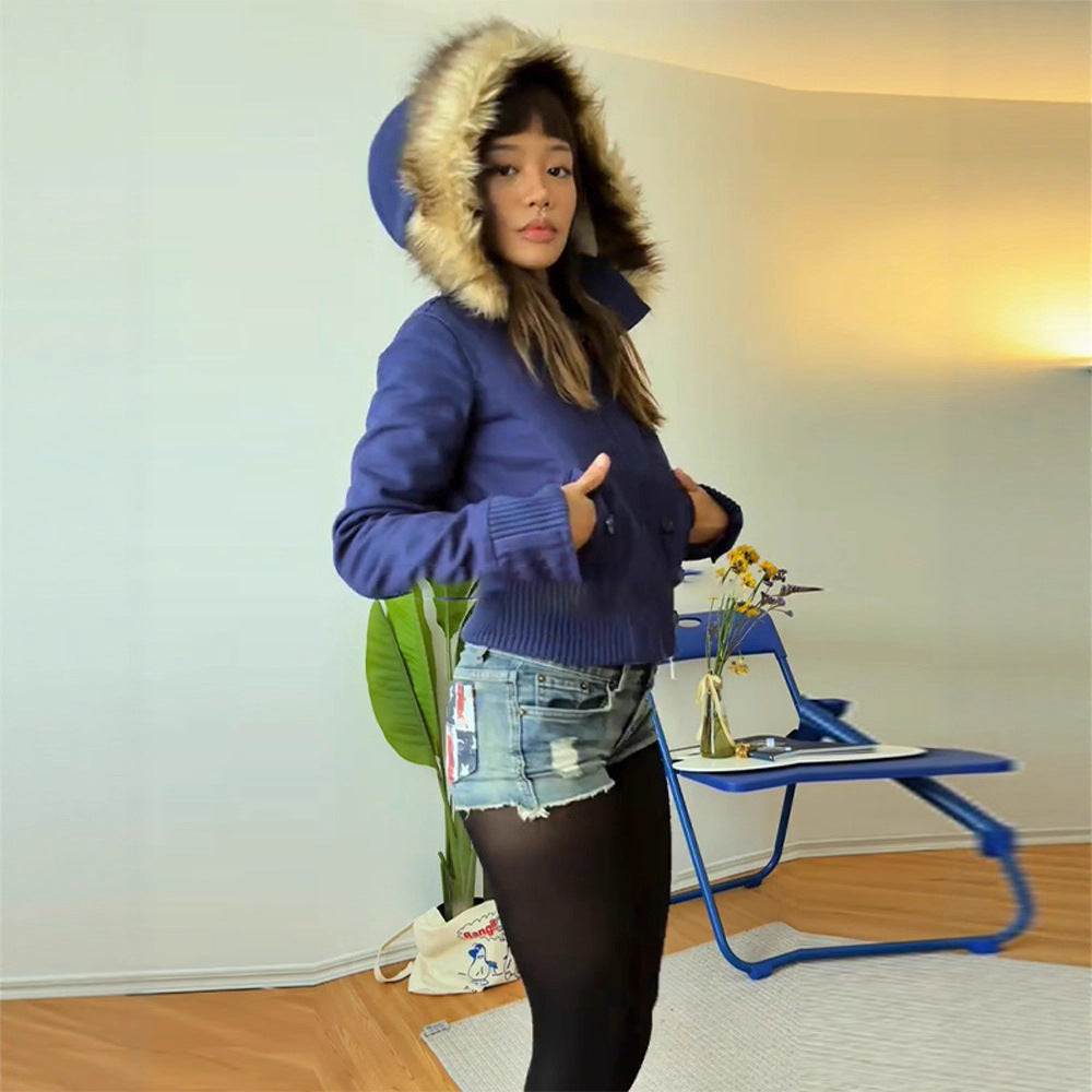 Fur Hood Cropped Jacket