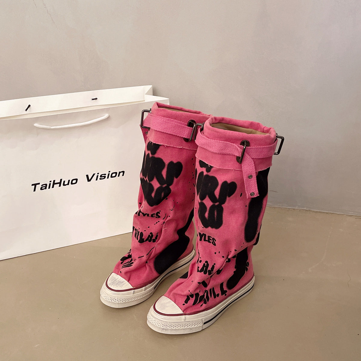 Graffiti Canvas Knee Boots