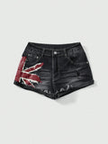 Flag Print Denim Shorts