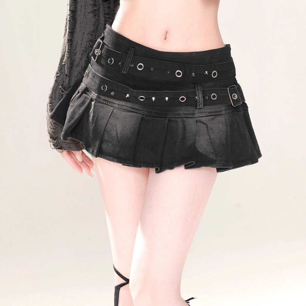 Studded Belt Denim Mini Skirt