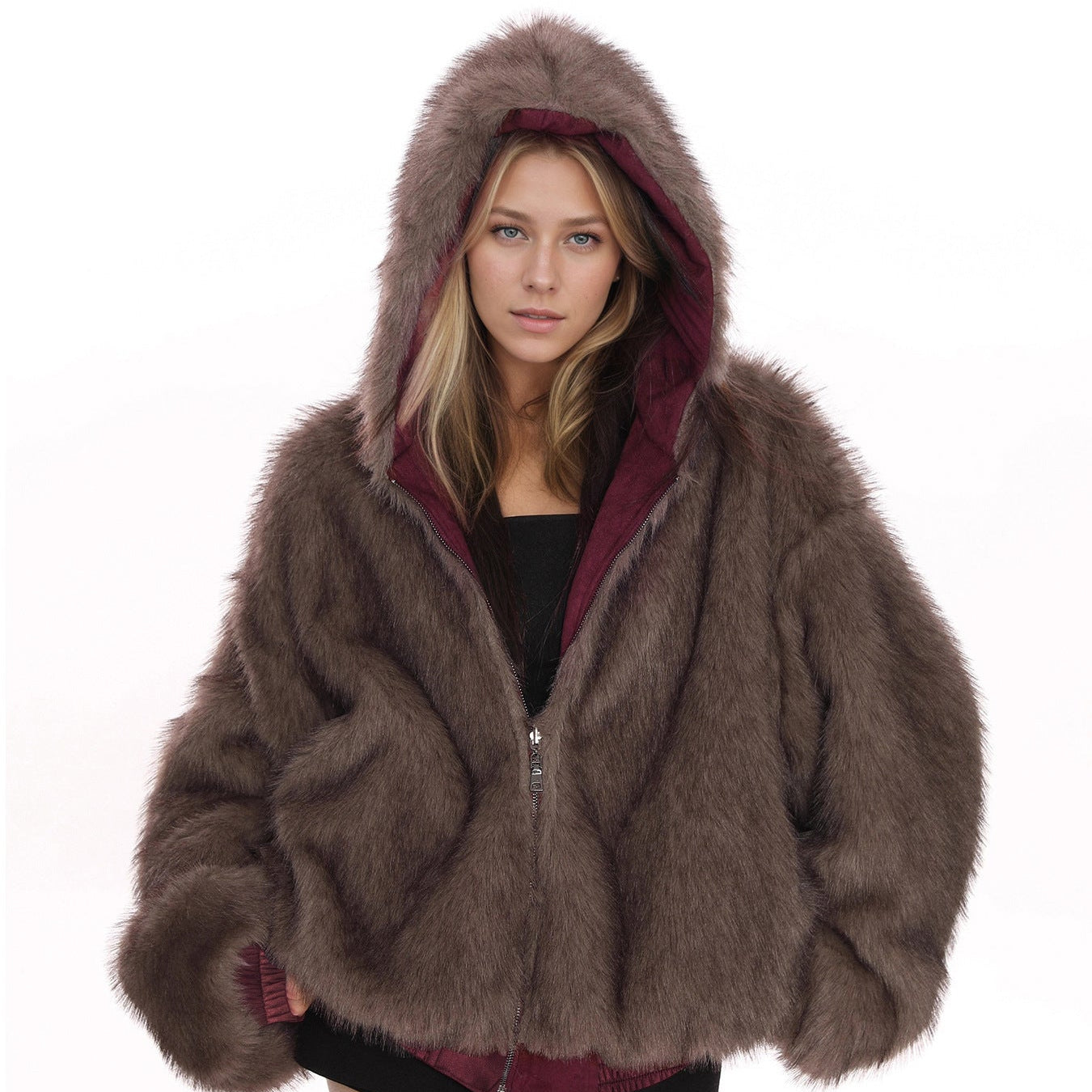 Lovy reversible hooded fur jacket