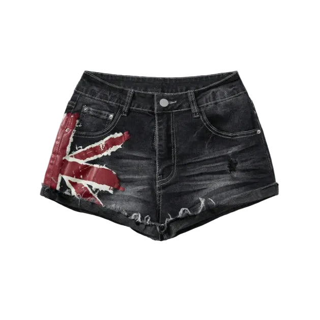 Flag Print Denim Shorts