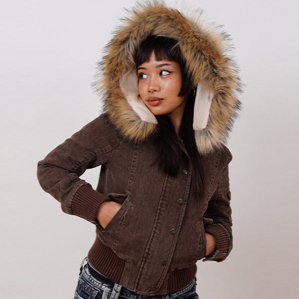 Fur Hood Cropped Jacket